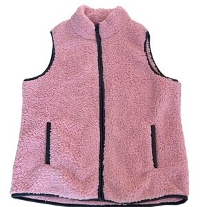 Time and Tru Pink Sherpa Fleece Vest Full Zip Pockets XL 16-18